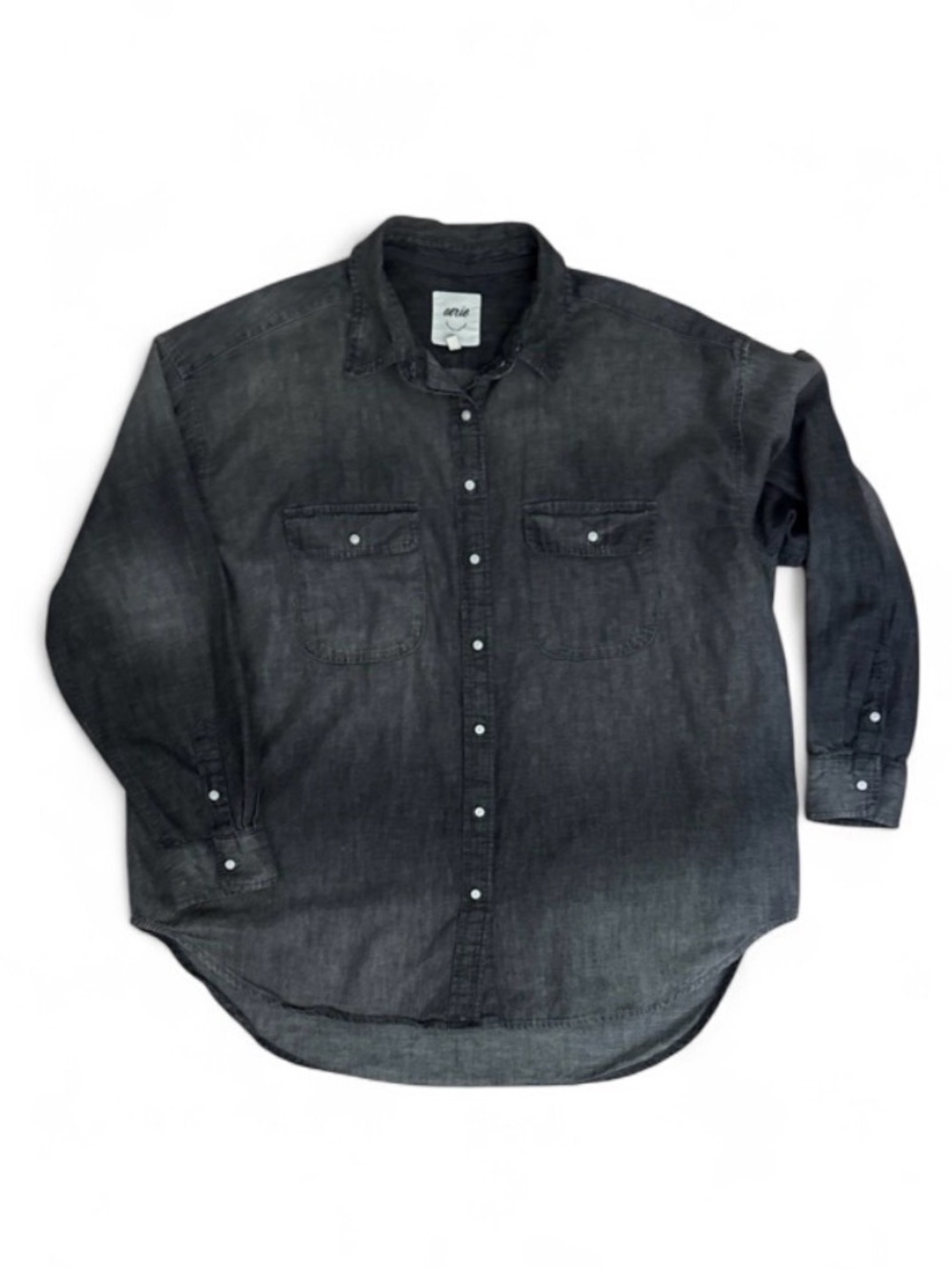 Oversized Aerie Anytime Fave Button Down Shirt Black Wash